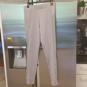 💕PEONY💕 Gray Hig Rise Leggings Faux Leather Panels L NWT